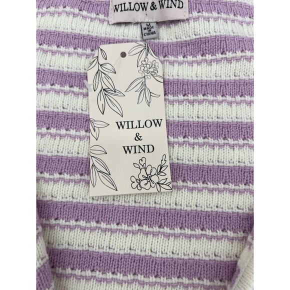 Willow & Wind Purple & White Striped Cropped Cardigan Sweater Scalloped Size MED - Picture 3 of 6